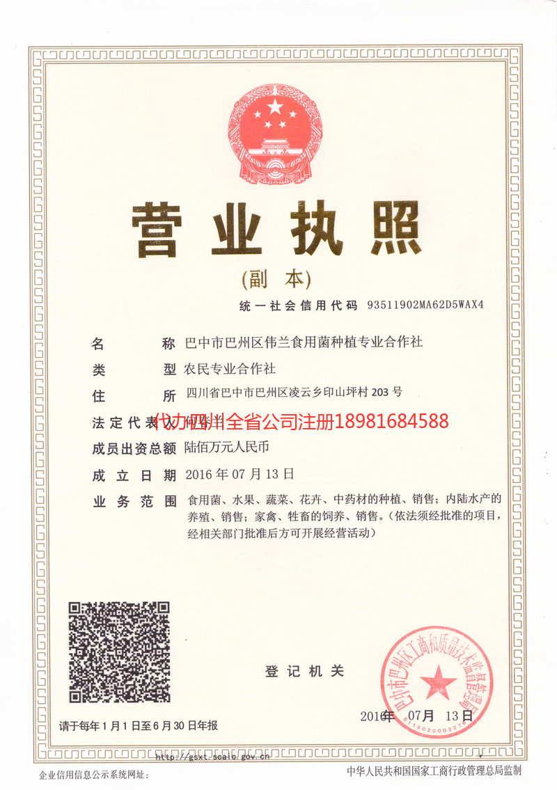 琼海琼海伟兰食用菌种植专业合作社